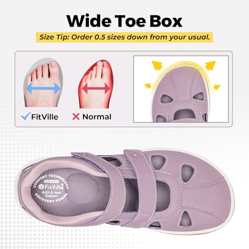 Image of FitVille Women's Wide Closed Toe Orthopedic Sandals, Summer Vacation Comfort Walking Sandals with Arch Support for Diabetic, Swollen Feet, Bunions