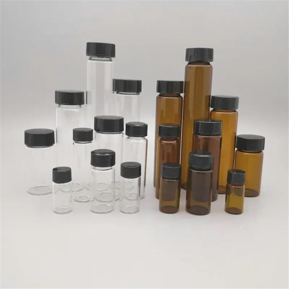 Instrumentos y Equipos de Laboratorio Lote de 20 botellas de reactivo de vidrio transparente/marrón de 3 ml a 50 ml con tapa de plástico y tapón de rosca.(30ml clear)