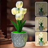 Tulip Night Light, Rechargeable Cordless Artificial Flower Light, Touch Dimming Blue Flower with Vase Lamp, LED Flowers Table Centerpieces for Birthday Holiday Party Wedding Decoration (Blue)
