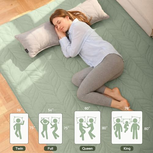 Image of ZonLi Japanese Floor Mattress Futon Mattress Twin Size, 6 inch Thicken Roll Up Tatami Mat 100% Cotton Washable Cover, Portable & Foldable Floor Bed Mattress for Sleeping, Dormitory, Adult, Green