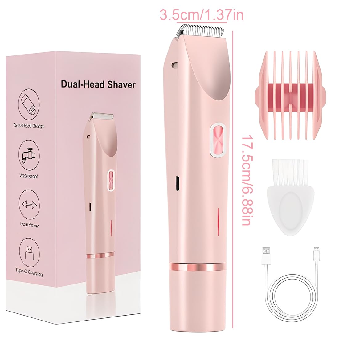 Rasoio elettrico doppio per donne, impermeabile IPX7, design multifunzionale adatto per zone intime, corpo, gambe e braccia, regalo per donne
