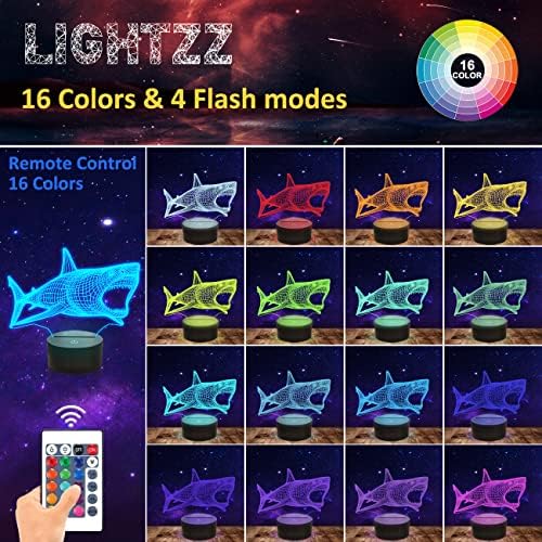 Shark 3D Night Light Ocean Jaw Illusion Lamp with 16 Colors Remote + Timer + Dim, LED Nightlight for Kids Boys Holiday Gifts
