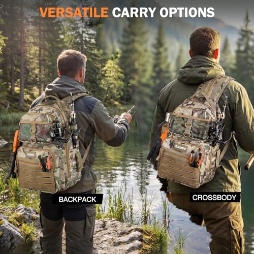 Image of PLUSINNO Fishing Gear Fishing Backpack with Tackle Box, Waterproof tackle Backpack with Rod Holders, Lures, Tools, Pliers & Accessories, Fish Gifts for Men