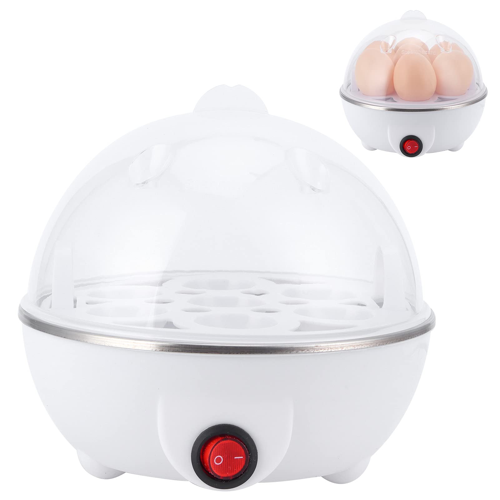 BOENLU Electric Egg Boiler Multifunctional Mini Eggs Cooker Steamer Poacher for Kitchen Use White PP Stainless Steel 350W