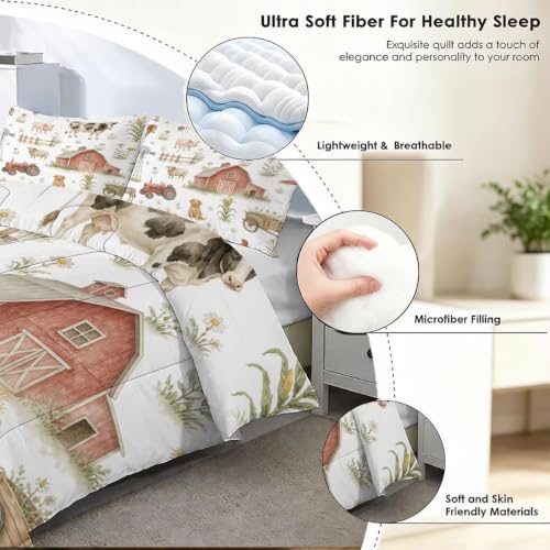 Image of DJNAR King Size Comfoter Set for Kids Farm Animal Bedding Sets