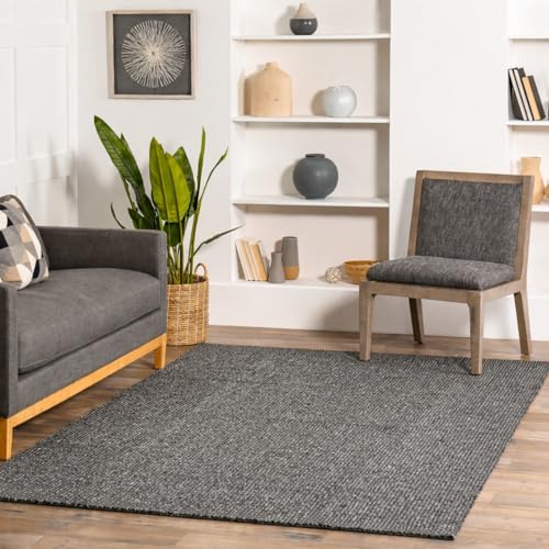 Image of Size 8x9 feet Cotton Braided Dining Room Rugs for Under Table, Living Room, Low Pile Carpets Rugs for Bedroom, Office - (Charcoal Rectangular, 8x9 feet)