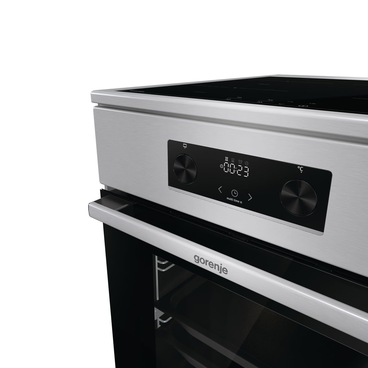 Gorenje GEIT5C61XPG Elektro-Standherd mit Induktionskochfeld, 50cm Breite, 70 L, Pizza Funktion, FrozenBake, AirFry, MultiAir Technologie, HomeMade Backofenform, AquaClean, FastPreheat, Edelstahl