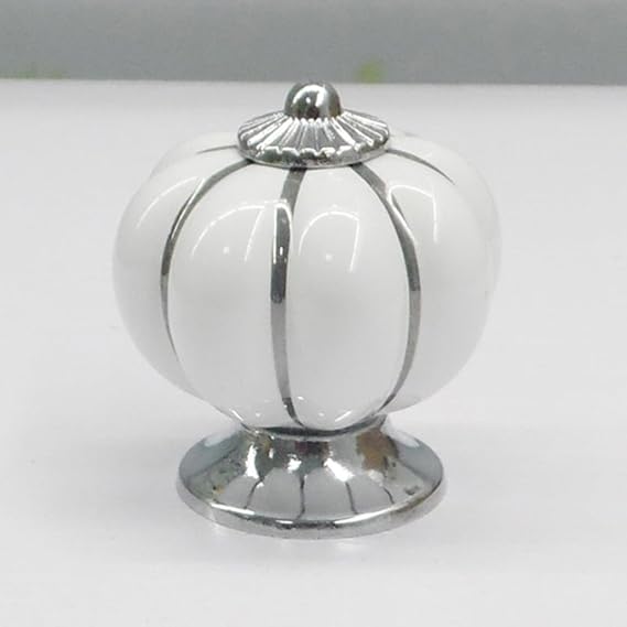 10 Pcs White Ceramic Round Pumpkin Knob Cabinet Furniture Knobs Kitchen Cabinets Pulls Hardware Pulls Porcelain Drawer Handles Vanity Dresser Handle