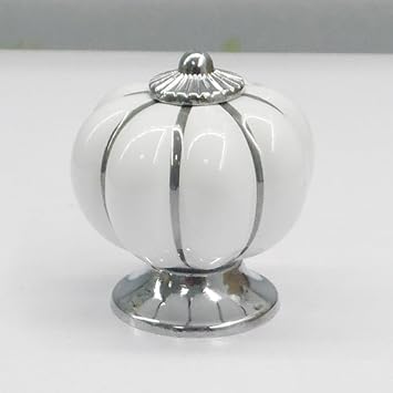 10 Pcs White Ceramic Round Pumpkin Knob Cabinet Furniture Knobs Kitchen Cabinets Pulls Hardware Pulls Porcelain Drawer Handles Vanity Dresser Handle