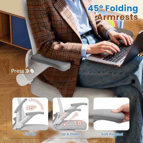 Image of GABRYLLY Ergonomic Office Chair, High Back Home Desk Chair with Flip-Up Arms, 3D Headrest, Thick Sponge Seat &90-120 Recline, Big and Tall Mesh Executive Chairs for Man Woman, Glacier Flow