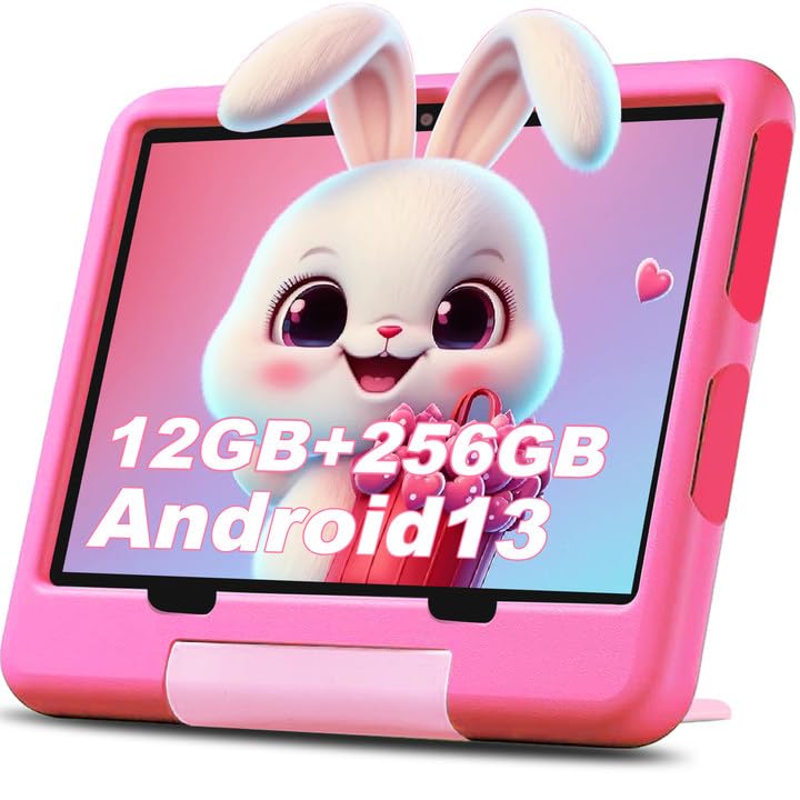 Tablet para Niños Android 13 - 10 Pulgadas, 12GB RAM + 256GB ROM (1TB TF), Google GMS, Control Parental, Octa-Core, 6000mAh, 8MP Cámara, WiFi/BT5.0, Funda EVA - Rosa