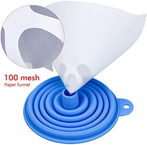 200pcs Disposable Paint Paper Filter Strainers with 1 Pcs Silicone Funnel, Cone Paint Strainers Folding Collapsible Funnel, Paint Filter with Fine Nylon Mesh for Automotive, Spray Guns, Arts & Crafts