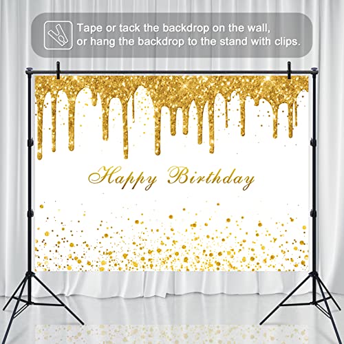 Rsuuinu Golden Birthday Party Backdrop For Girls Women Gold And White Bokeh Dots Glitter Photography Background Happy Birthday Party Decorations Supplies Cake Table Banner Photo Booth Props 7X5Ft #TOP6
