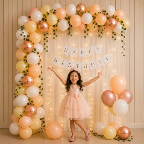 Image of SpecialYou Rose Gold Peach Vines Theme Birthday Decoration kit For Girls, Birthday Decoration Items, Pastel Balloons for Decoration, Peach, Rosegold, Pink & White Balloons For Birthday Decor - 45Pcs