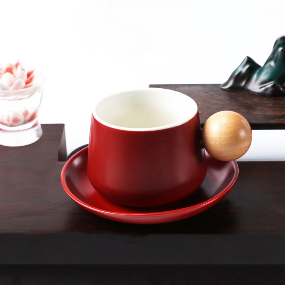 Tasse et Soucoupe en céramique, 320 ML / 10,82 oz, pour la Maison, Le Bureau, l'eau ou Le thé (Blanc, 320 ML / 10,82 oz)