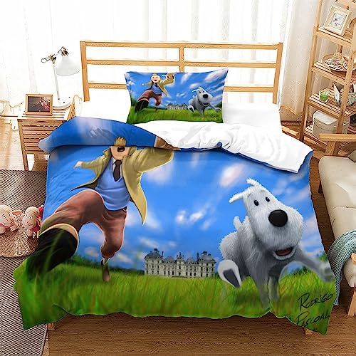 YINGD Juego de funda nórdica 3D de Las aventuras de Tintines, póster de película, juego de ropa de cama para niños, juego de ropa de cama para niños, edredón decorativo de tendencias de moda, tamaño