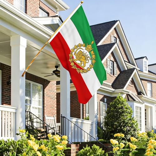 Image of AhfuLife Iran Old Historic Flag 3x5 Ft with Lion Sun, 1 Pc Large Former Iranian Flags for Outside - Double Side with 2 Brass Eyelets for Party Decorations Bar Garden Street Decoration Indoor Outdoor