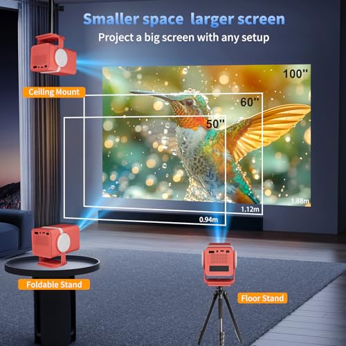 Mini Projector, Portable-Outdoor Projector, Android 13 with Built-in Apps, WiFi 6 & Bluetooth 5.0 Small Video Projector, 180° Rotatable Auto Keystone，Home Cinema Projector