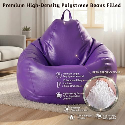 Image of KAM'S LIEU 5XL Bean Bag Combo with Footrest & Cushion | Filled with High Density EPS Beans | Comfortable Sofa for Living Room & Bedroom | 6 Months Warranty, Color- (Purple, 5XL, Classic)