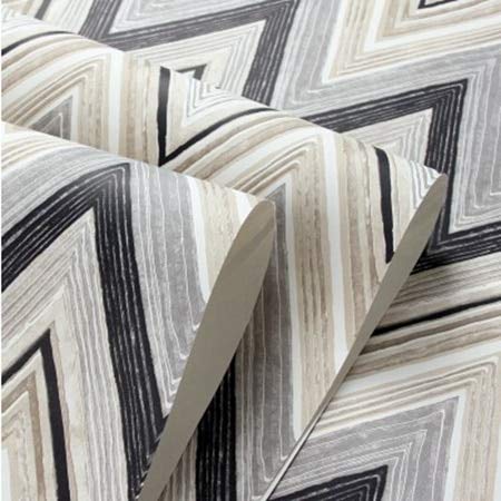 baporee Graue Zickzack-Tapete Graue geometrische Design-Wandpapierrolle Rosa Rot Große Zickzack-Wandverkleidung Türkis-Wandbespannung 10Mx53Cm J00204 Grau Schwarz Cover