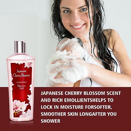 Vital Luxury Japanese Cherry Blossom Bath and Body Shower Gel and Body Cream Set - Nourishing and Moisturizing Daily Skincare - 8 fl.oz / 236mL Each (2-Piece Bundle)