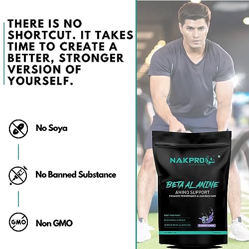 Image of Nakpro Beta Alanine Supplement Powder| Muscle Building Amino Acid, Faster Recovery, Pre Workout supplement for Men & Women -100g Blueberry, (33 Servings)
