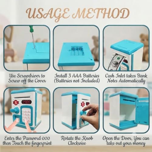 Image of Umadiya Electronic Fingerprint Money Safe Piggy Bank for Kids | Lock ATM Savings Bank with Auto Cash Roll-in, Coin Slot & Music | Educational Password Touch Finger Sensor Savings Bank Toy for Gift