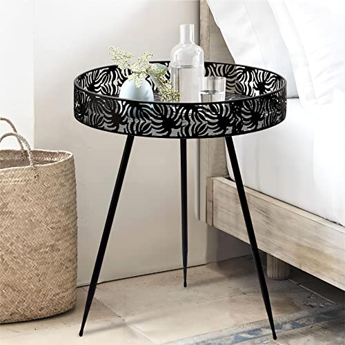 Donosura Black Side Table, Bedside Nightstand 19.7"X23.2", Metal Outdoor Plant Stand For Small Spaces, Easy Assembly, Small Round End Table For Living Room Bedroom Balcony Patio Porch Coffee Drink #TOP7