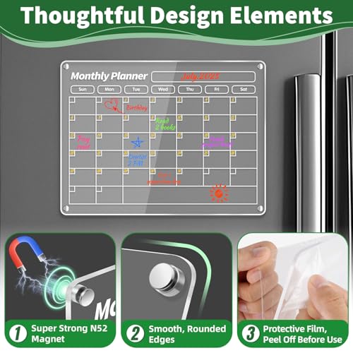 FINDMAG Acrylic Magnetic Dry Erase Board Calendar for Fridge, Magnet Calendar for Fridge, Set of 4 Transparent Planning Boards for Monthly Weekly Daily Meal Menu Planner White Board