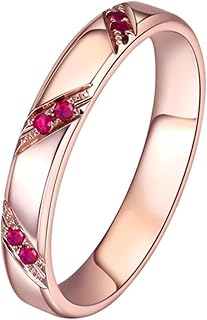 Women Engagement Rings 9ct / 14ct / 18ct Yellow Gold, Round with Created Ruby, Gold Red Wedding Band Women