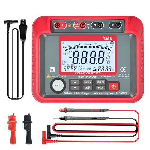 Digitaler Isolationswiderstandstester, Isolationsmesser 2000 zählt 250V/500V/1000V/2000V/2500V Testspannung, Isolationswiderstand 200GΩ, AC/DC Spannung, 100 Datenhaltung und Hochspannungsanzeige