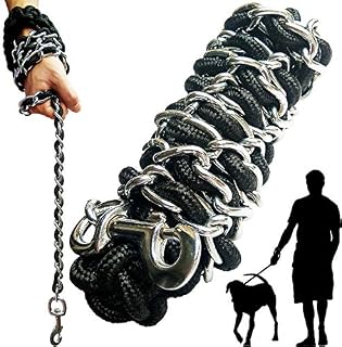 Dog lead Dog Leash Chain Metal Dog Rope Pet Collar Set Strong Heavy Duty Anti Bite 360 Hook for Medium and Large Dogs Training Walking (Large)