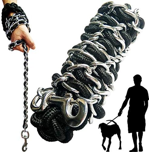 Dog Leash Metal Leashes with Pet Collar Training Walking Leads Heavy Duty Anti Bite Chain Rope Hook for Medium and Large Dogs (Large)