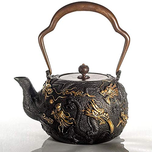 MJMJ Tea Kettle Japanese Teapot Tea Kettle Tea Pot Tea Kettle Cast Iron Teapot, Chinese Retro Dragon Pattern Tetsubin - 1.3L Handmade, High Grade Teapot Kung Fu Tea Set Teapot