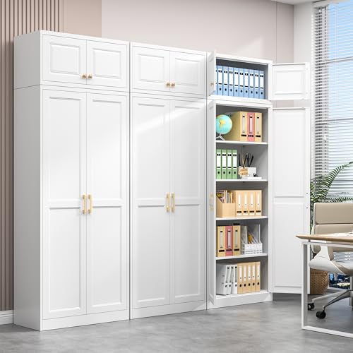 Image of Polup Kitchen Pantry Cabinet, 86 Inch Tall Metal Storage Cabinet, Food Pantry cabinets with Doors and Shelves, White Storage Cabinets for Living Room, Dining, Office, Bathroom, Assembly Required