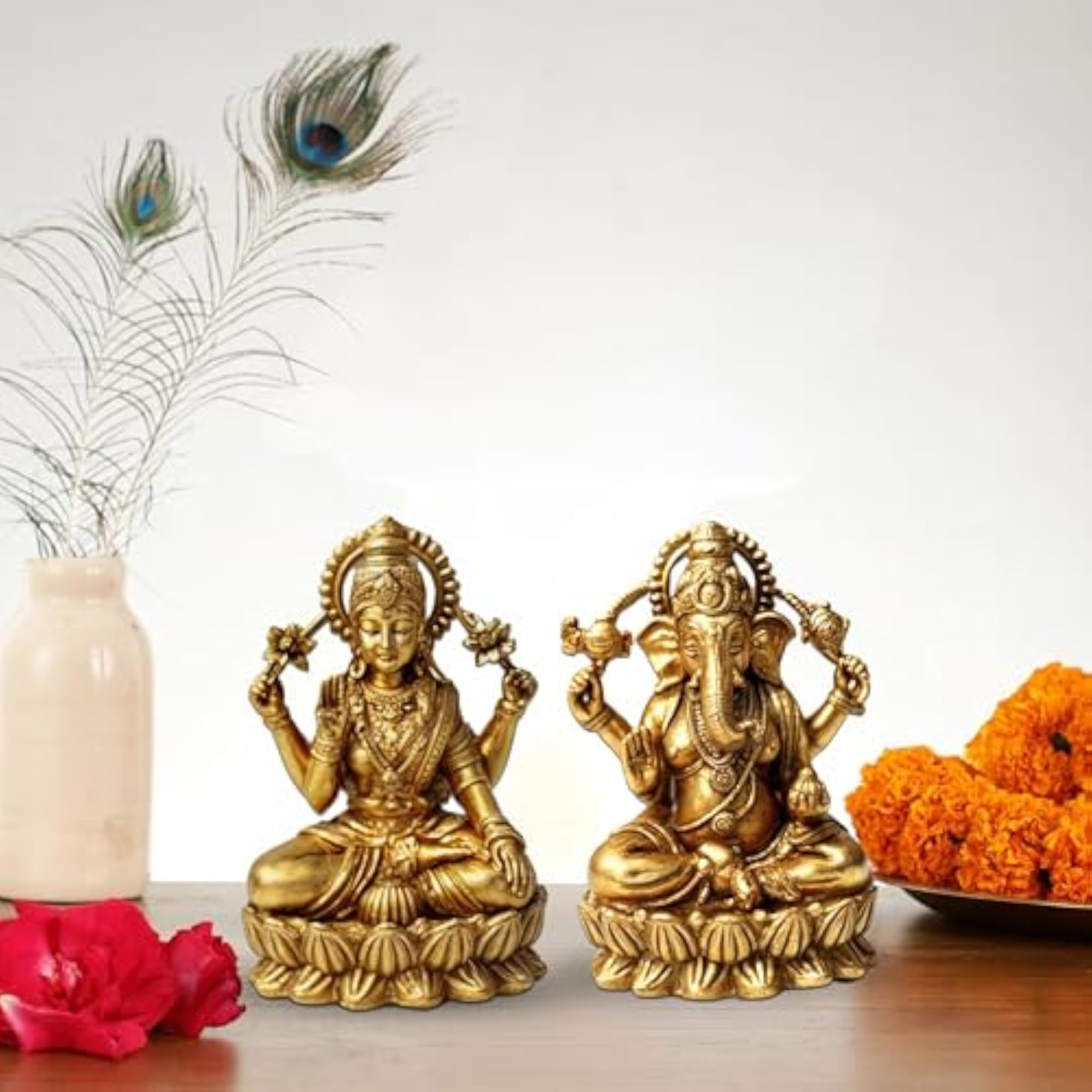 Brass Laxmi Ganesh Murti, Handcrafted 2-Inch Figurines