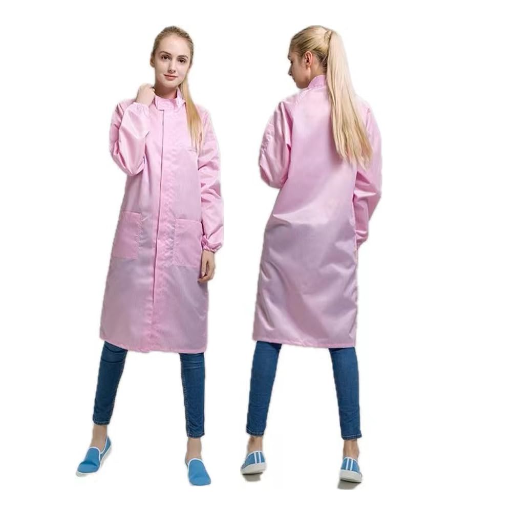 BSC WISSEN DE ESD Mens/Womens AntiStatic Cloth Lab Coat Science Jacket Long Sleave Non-disposable Workwear Zip Up,Unisex, Pink, XXL