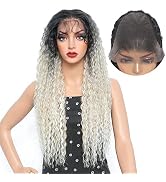 Fine Plus 13x6 Lace Front Wig Water Wave Natural Synthetic Wigs for Black Women 28 Inch Deep wave...