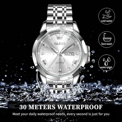 Image of OLEVS Watch for Men Diamond Casual Analog Roman Quartz Stainless Steel Waterproof Luminous Date Calendar Luxury Gifts Wrist Watch