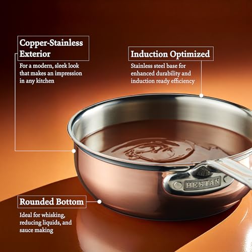 Image of Hestan - CopperBond Collection - Copper Saucier Pan with Lid, Induction Cooktop Compatible, 2-Quart