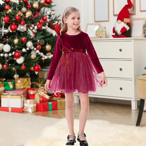 U·nikaka Baby Girls Velvet Long Sleeve Toddler Flower Girls Dress Fall Winter Tutu Birthday Tea Party Tulle Princess Dresses4