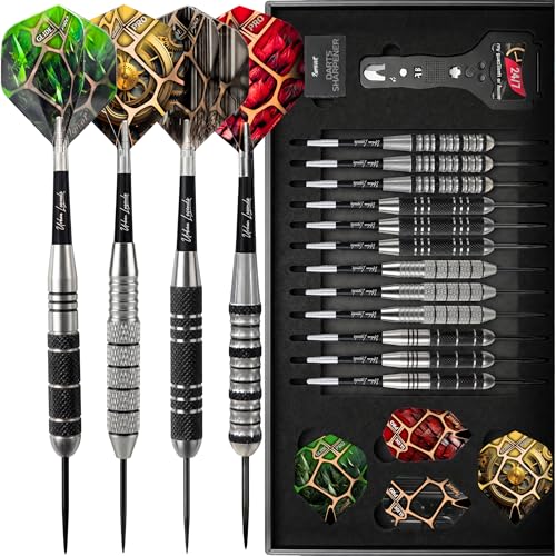IgnatGames Steel Tip Darts, 12 Pack Urban Legends with Multi-Zone Grips, TwinForce 1.4' Aluminum Shafts, 32 GlideXPro Flights, Magnetic Gift Box