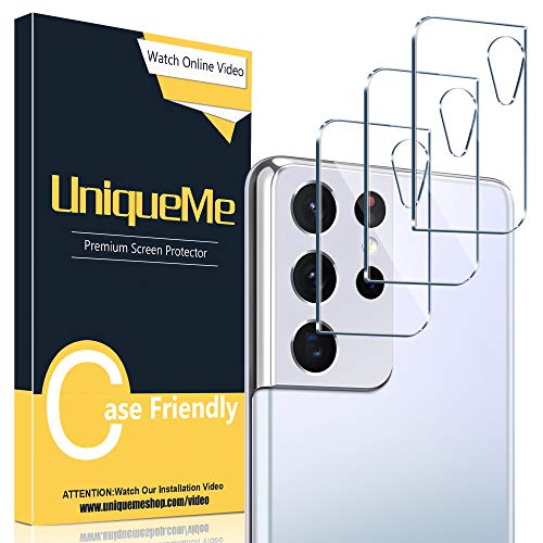 [3 Pack] UniqueMe Camera Lens Screen Protector Compatible with Samsung Galaxy S21 Ultra 5G - 6.8 inch Tempered Glass Screen Protector [Easy Installation ] HD Clear [Anti-Scratch] [Bubble Free]