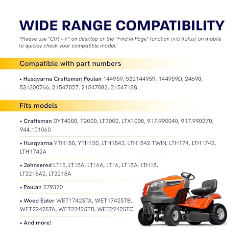 Image of [Upgraded Grip120] Canamax 144959 Deck Belt - for 42 Inch Deck Craftsman LT1000 LT2000 LT3000 DLT3000 DYT4000 Husqvarna Poulan AYP Ariens Mowers - Replaces 532144959 532138255 | Aramid Cord | 95.4 inch