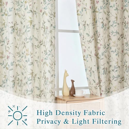 Image of Chyhomenyc Roman Linen Blend Curtains 63 Inch Length 2 Panels Set, Light Filtering Floral Curtains Printed Drapes for Living Room Rod Pocket Textured Window Treatment, 38Wx63L Inch