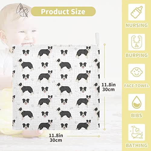 Image of vvfelixl Baby Cotton Washcloths Border Collie Black Infants Bath Towel for Unisex Face Towels for Newborn, Natural Baby Wipes Delicate Skin, 11.8 X 11.8 inch, one sizex3