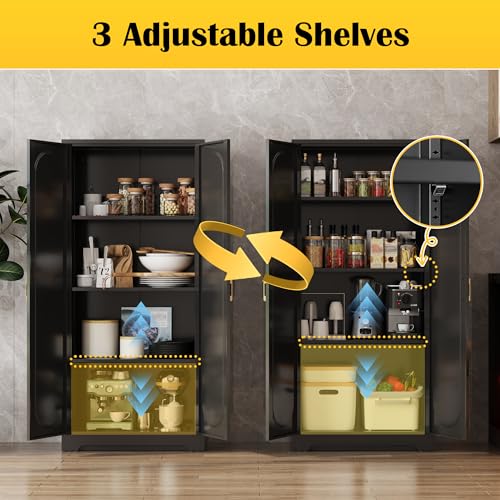 Image of Steeloong 60 inchMetal Pantry Storage Cabinet with Doors & 3 Adjustable Shelves