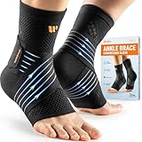 WHCOOL Low-Profile Ankle Braces for Women & Men, Customizable Ankle Compression Sleeve w/Wide Strap, Foot Support Wrap for Plantar Fasciitis Pain Relief, Achilles Tendonitis, Sprain, Black, 1 Pair, L