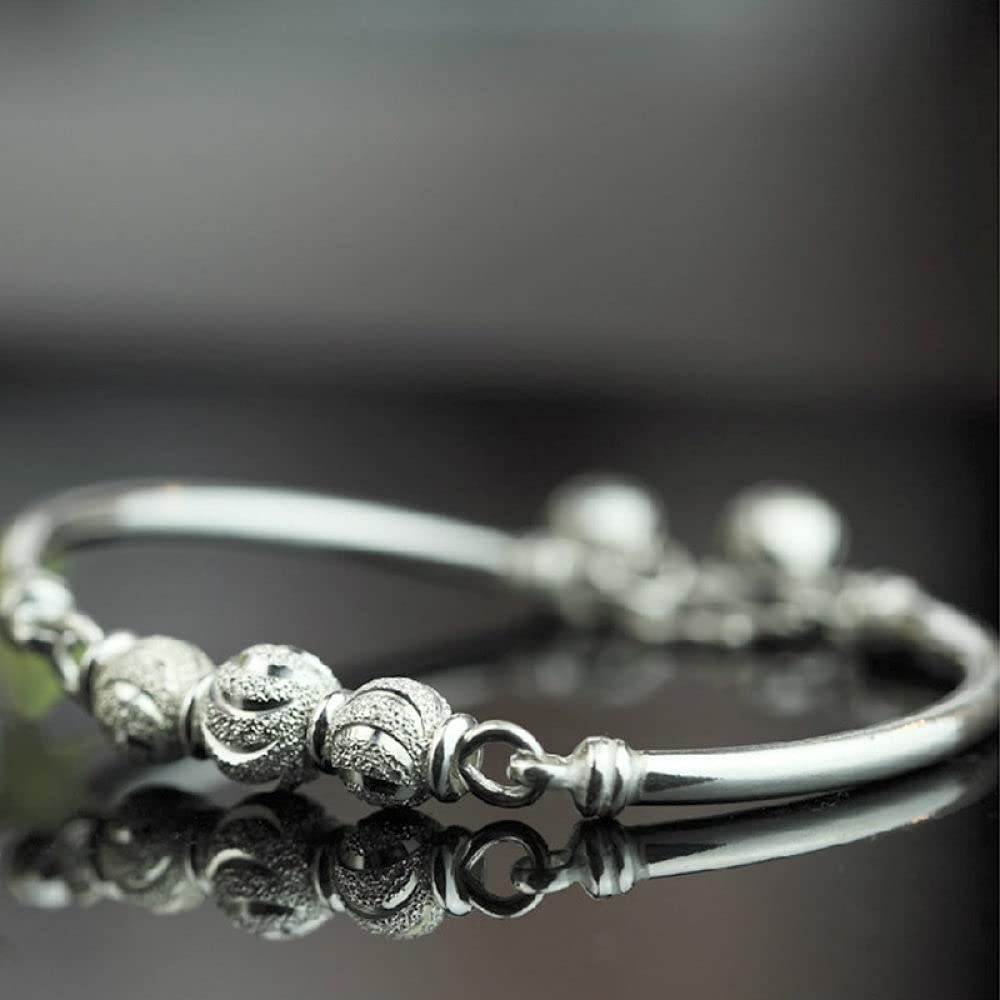 ThAyLa Brazalete De Cadena,Pulsera De Plata De Ley 925 Exquisita Pulsera De Cuentas De Plata Mate A Mano Pulsera De Moda Joyería De Plata for Hermanas Amigas Parejas