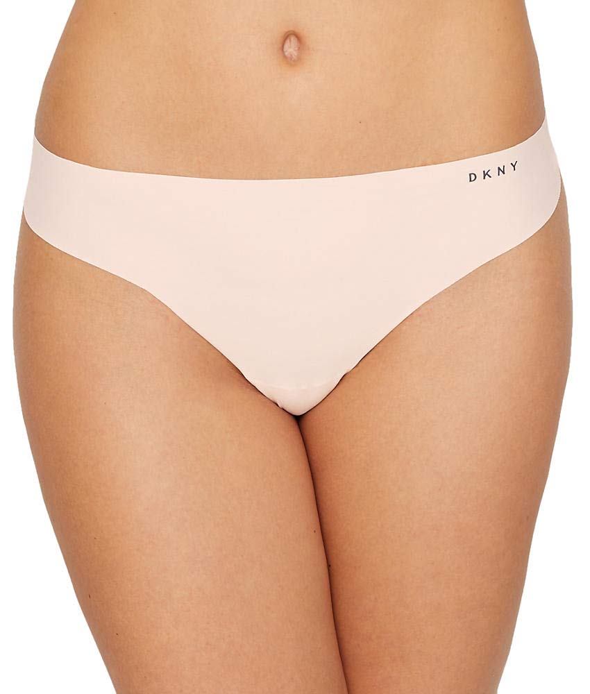 DKNY Women's Seamless Litewear Cut Anywhere Thong Panty, Vanilla/Graphite, S